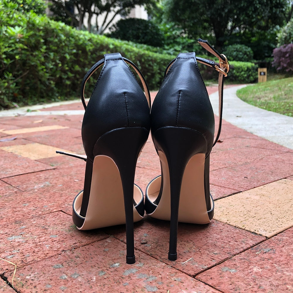 Patent Leather Ankle Strap Stiletto Pumps