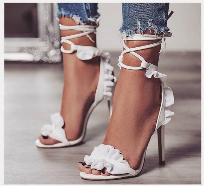 Sexy Floral Lace Up Stilettos