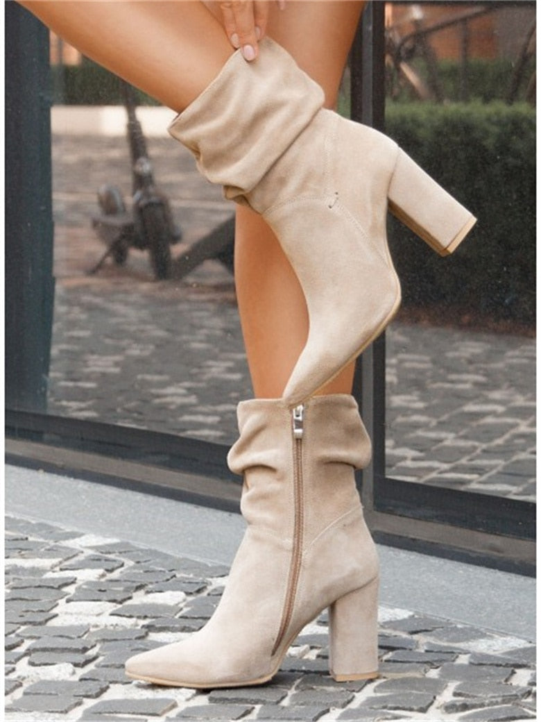 Mid-Calf Luxury Faux Suede Boots