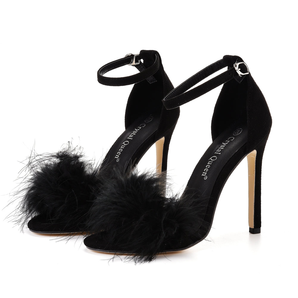 Fluffy Open Toe Stiletto Sandals