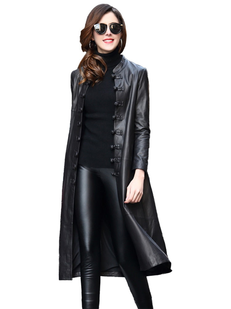 Manteau long en simili cuir doux