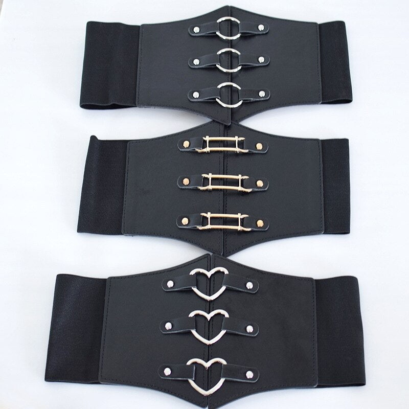 Black Pu Leather Wide Corset Belt