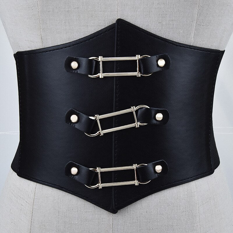 Black Pu Leather Wide Corset Belt