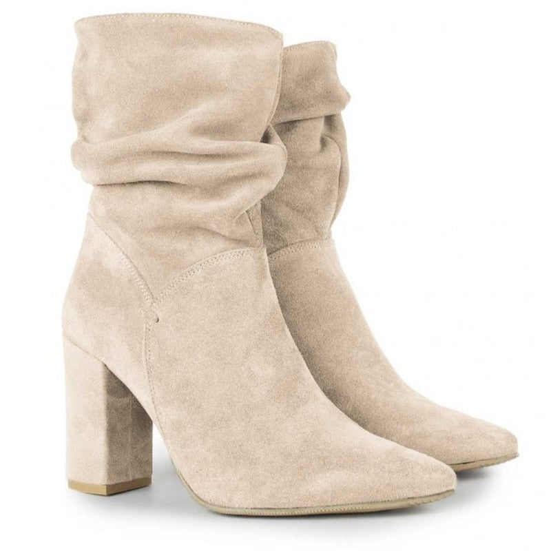 Suede Fold Mid-Calf Boots