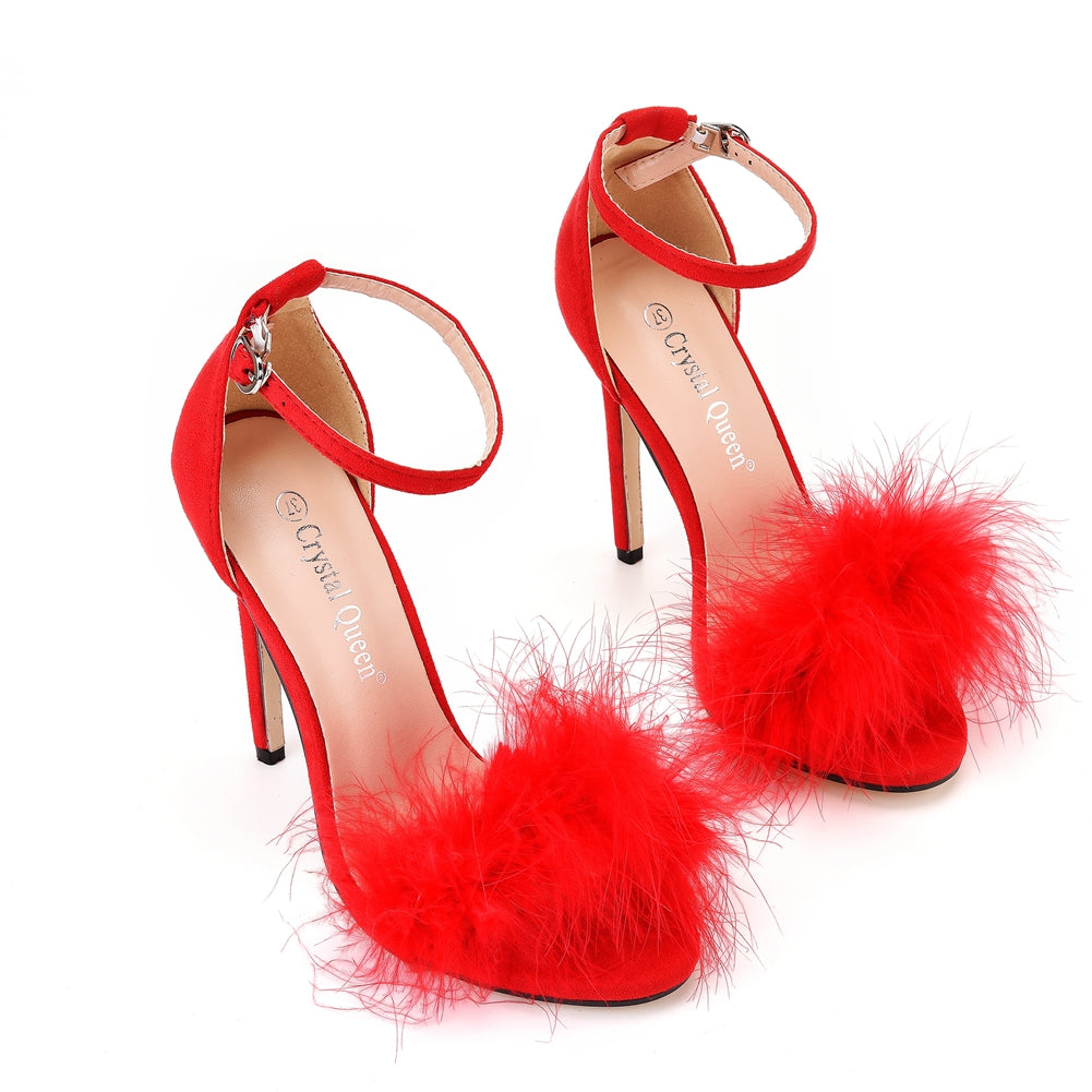 Fluffy Open Toe Stiletto Sandals