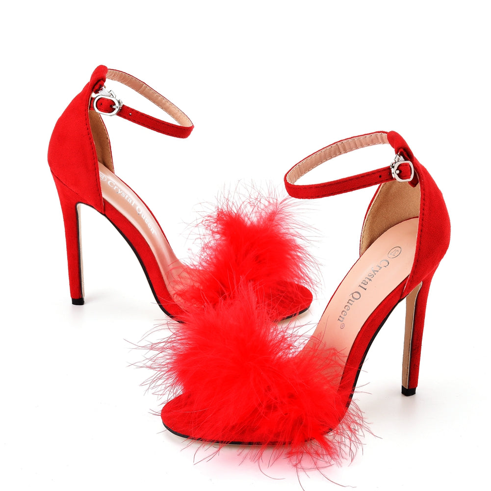 Fluffy Open Toe Stiletto Sandals