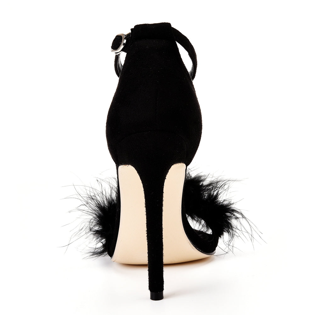 Fluffy Open Toe Stiletto Sandals