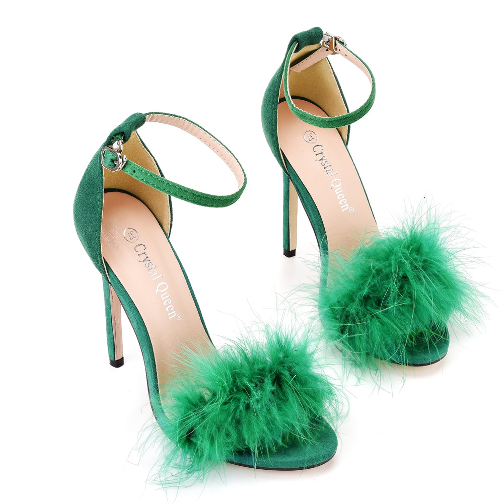 Fluffy Open Toe Stiletto Sandals