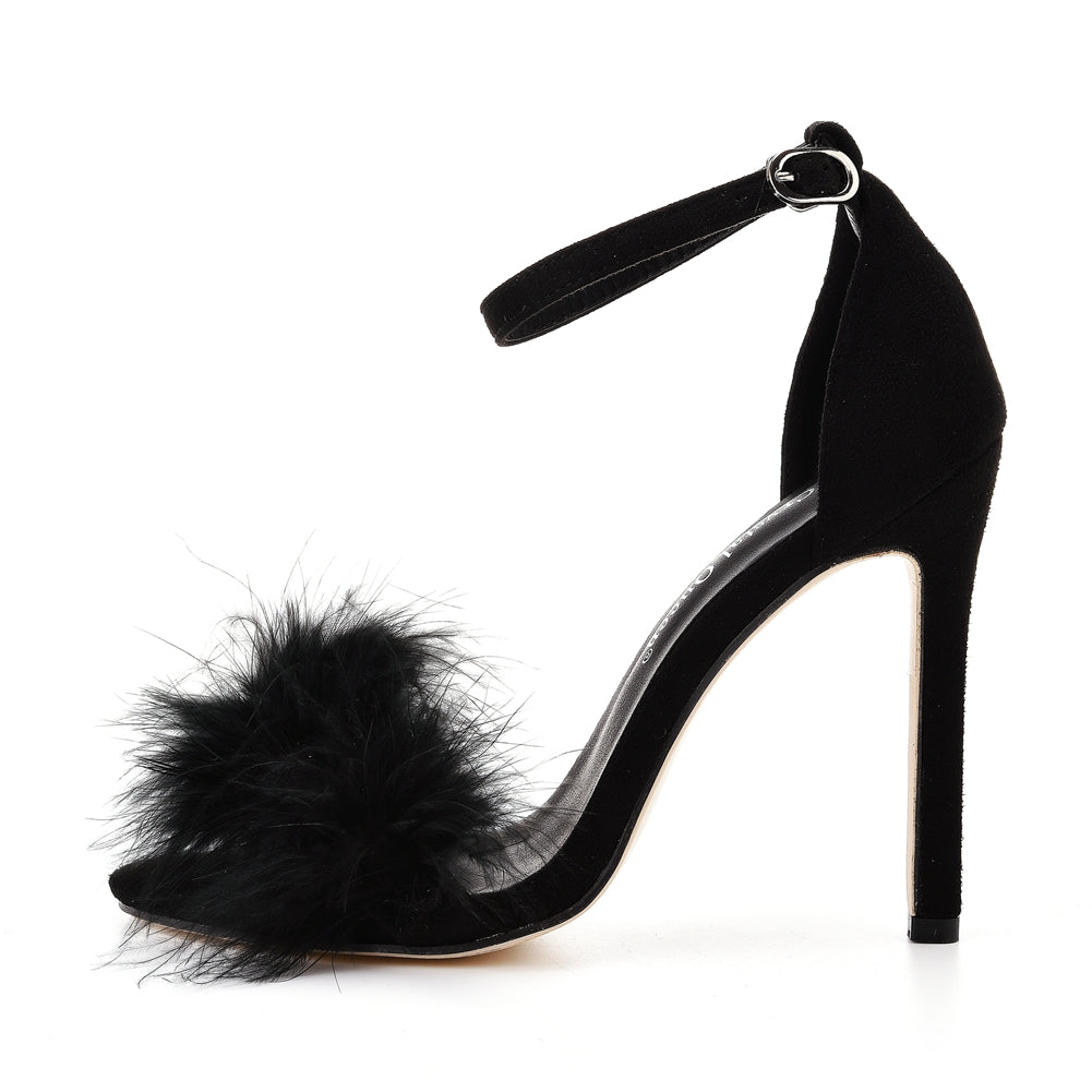 Fluffy Open Toe Stiletto Sandals