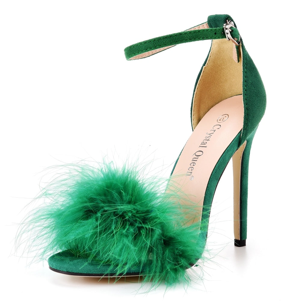 Fluffy Open Toe Stiletto Sandals