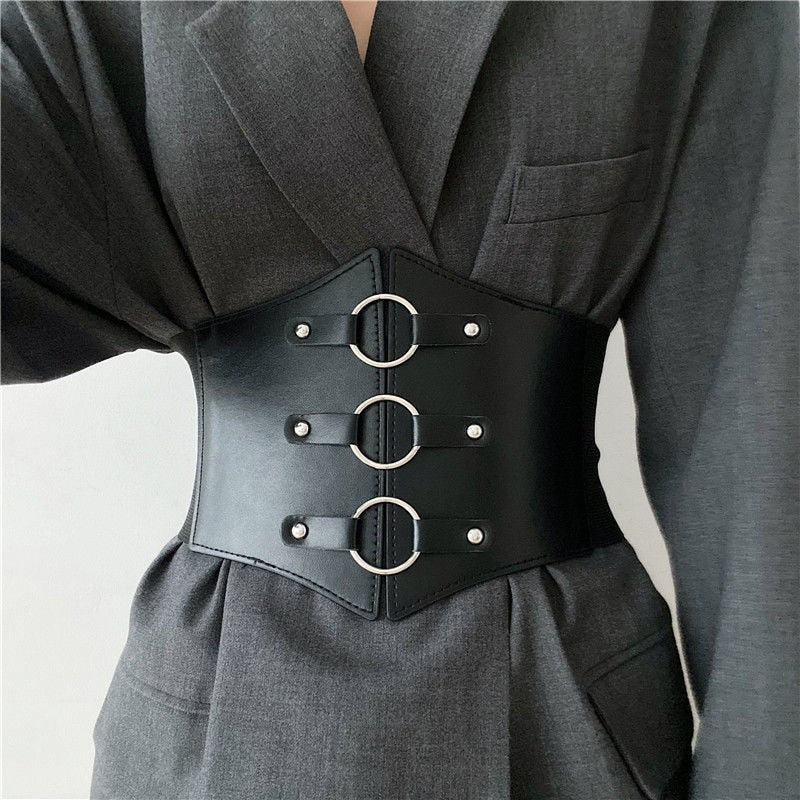 Black Pu Leather Wide Corset Belt