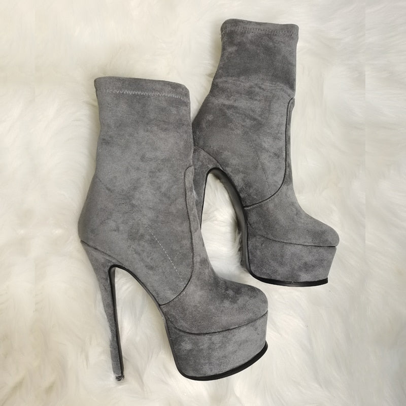 Black Suede Stocking Ankle Boots