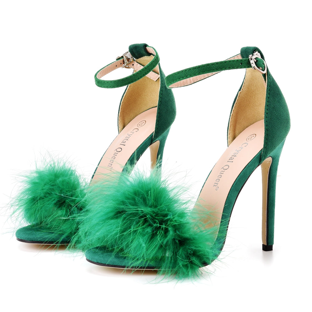 Fluffy Open Toe Stiletto Sandals