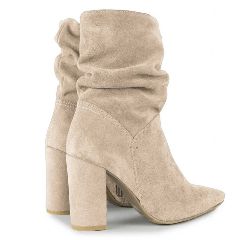 Suede Fold Mid-Calf Boots