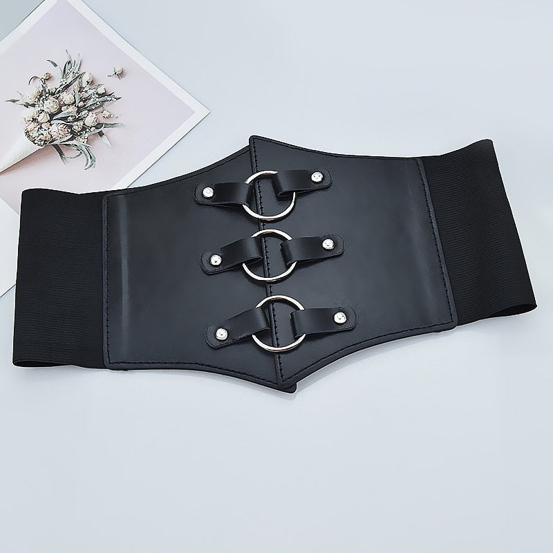 Black Pu Leather Wide Corset Belt