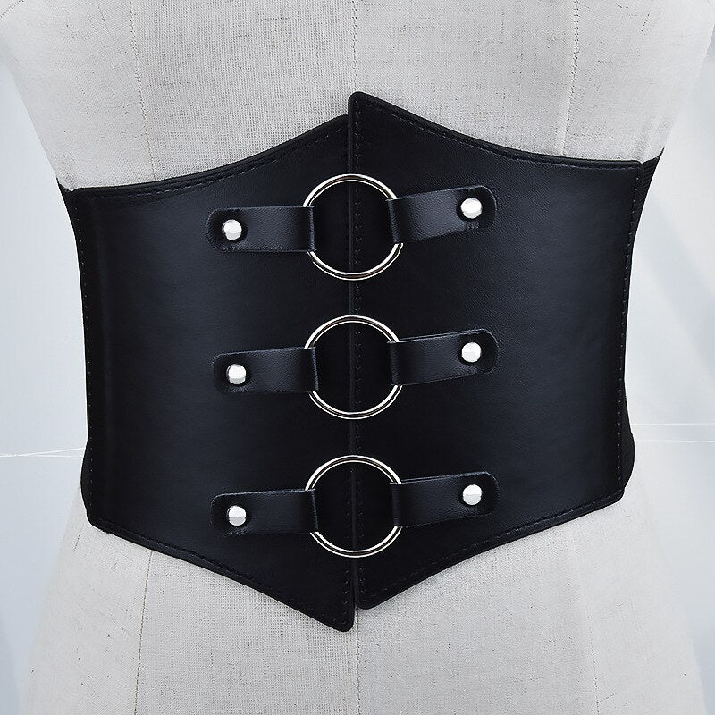 Black Pu Leather Wide Corset Belt