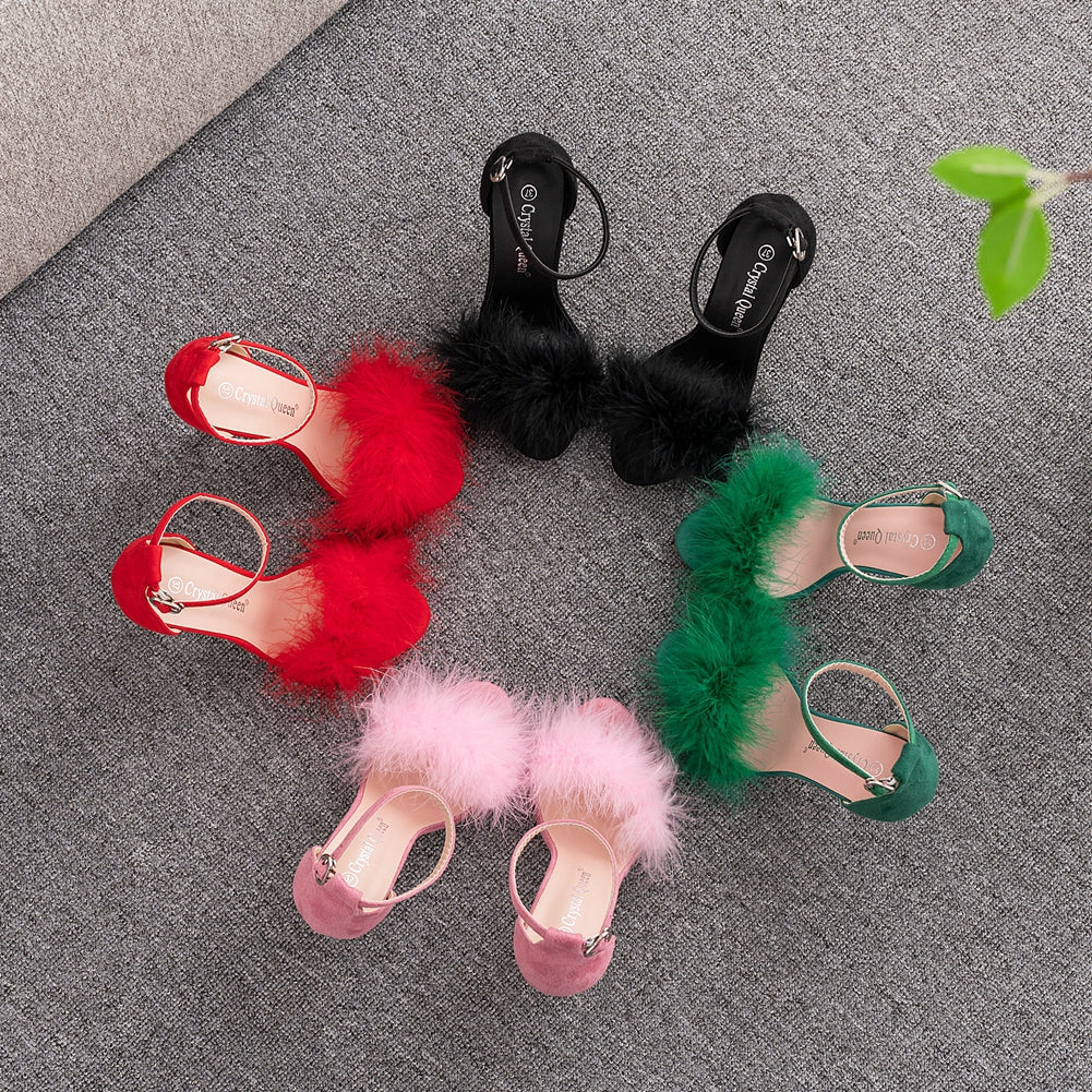 Fluffy Open Toe Stiletto Sandals