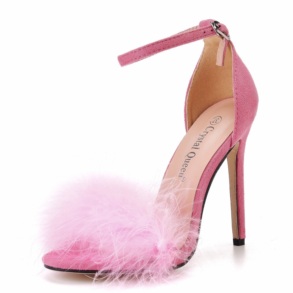 Fluffy Open Toe Stiletto Sandals