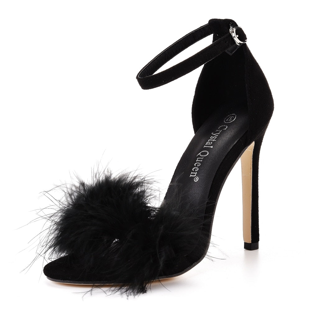 Fluffy Open Toe Stiletto Sandals