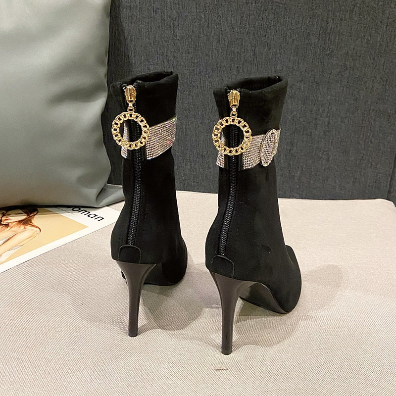 Gorgeous Rhinestone Adorned Ankle Boots