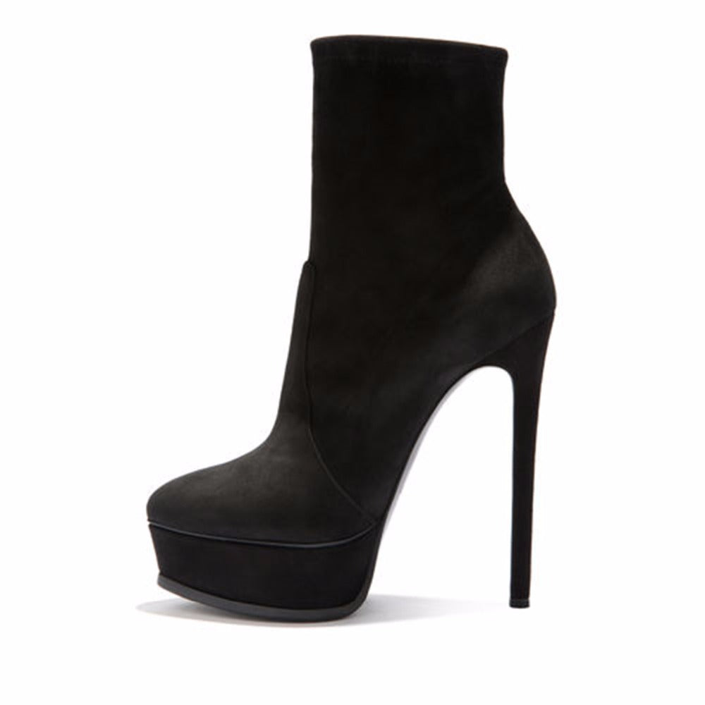 Black Suede Stocking Ankle Boots