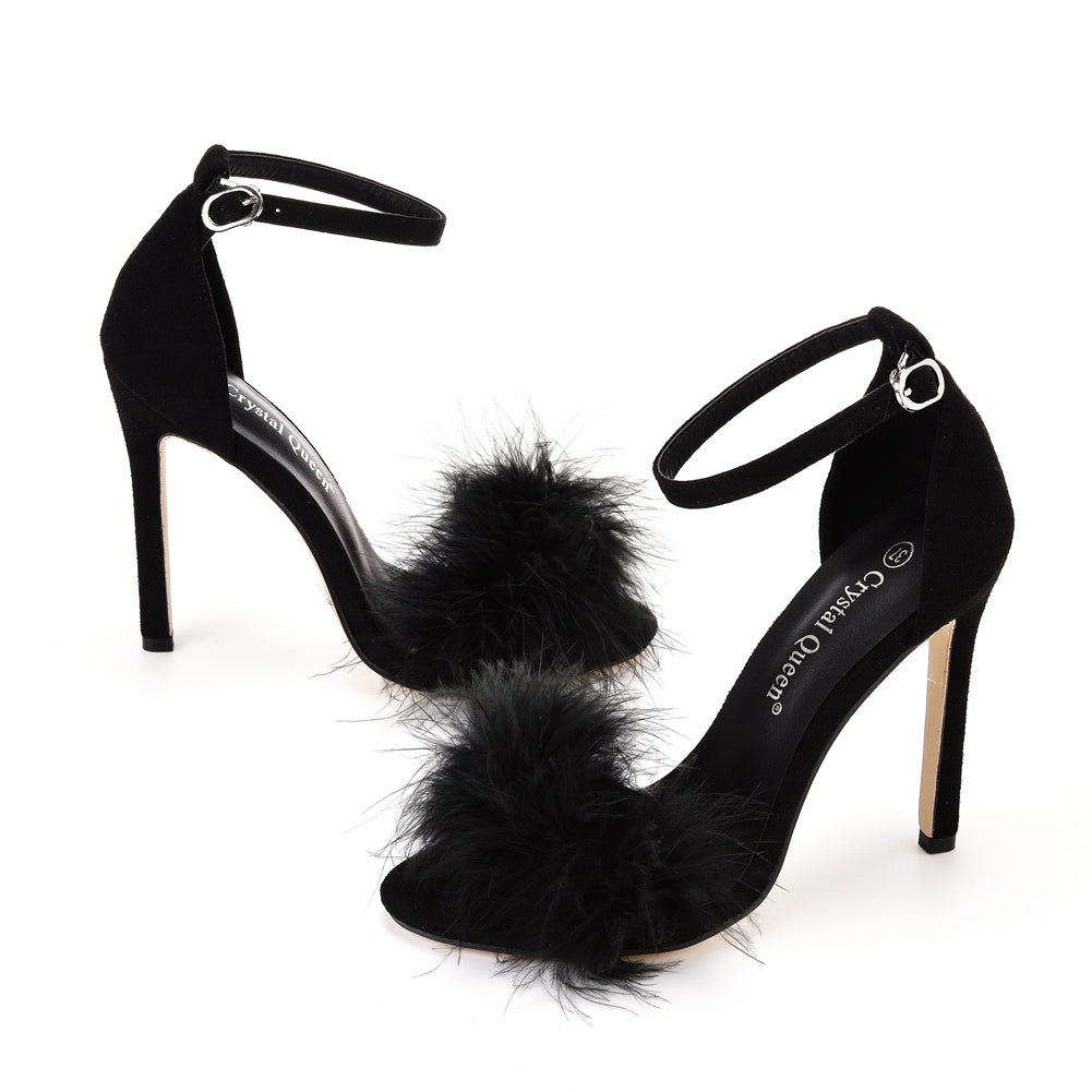 Fluffy Open Toe Stiletto Sandals