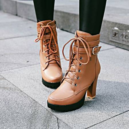 High Heels Women Ankle Boots Lace Up Fall Winter Platform Ladies Boots Large Size Fashion Shoes White Black Brown