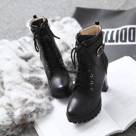 High Heels Women Ankle Boots Lace Up Fall Winter Platform Ladies Boots Large Size Fashion Shoes White Black Brown