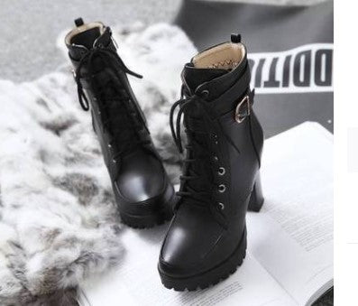 High Heels Women Ankle Boots Lace Up Fall Winter Platform Ladies Boots Large Size Fashion Shoes White Black Brown